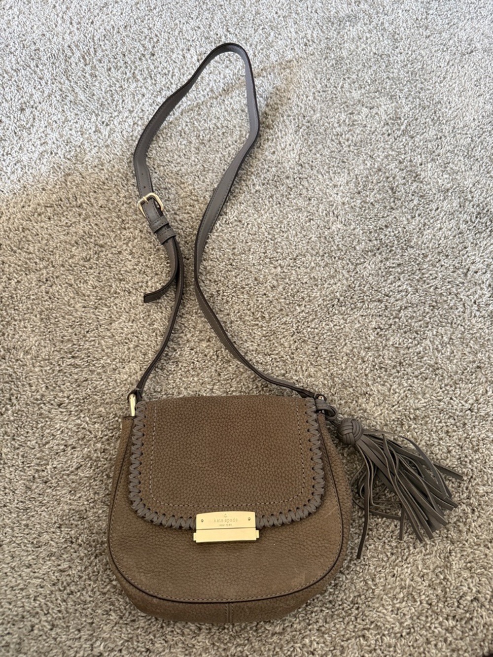 kate spade Brown Pebbled Leather Crossbody with Tassel Accent